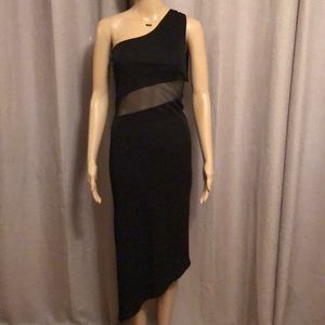 Arden B One Shoulder Asymmetrical Long Black Dress